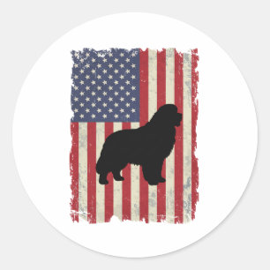 Patriotic Newfoundland DOG American Flag Vintage Classic Round Sticker
