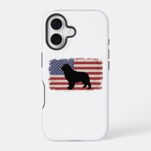 Patriotic Newfoundland Dog American Flag Vintage iPhone 16 Case