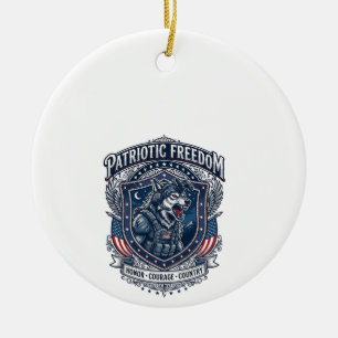 Patriotic Night Mission Patriot Wolf Military Insp Ceramic Tree Decoration