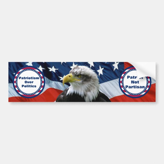 Patriotic Non Partisan Bald Eagle American Flag Bumper Sticker (Front)