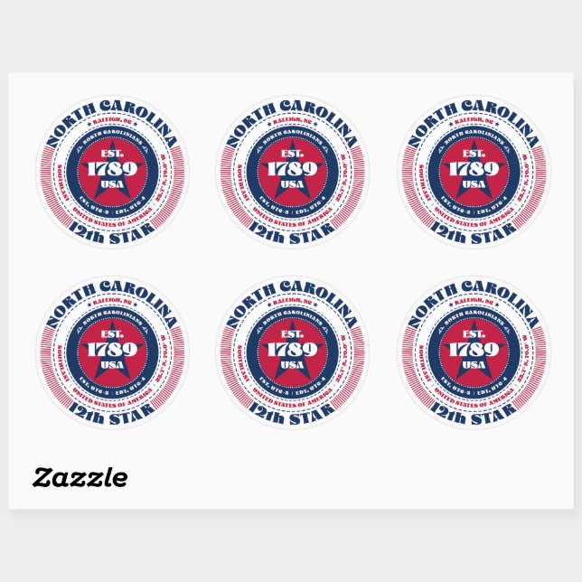 Patriotic North Carolina Circle Design Sticker (Sheet)
