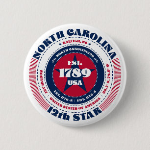 Patriotic North Carolina Circle with State Details 6 Cm Round Badge