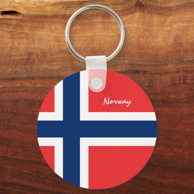 Patriotic Norway Keychain, Norwegian Flag Key Ring (Front)