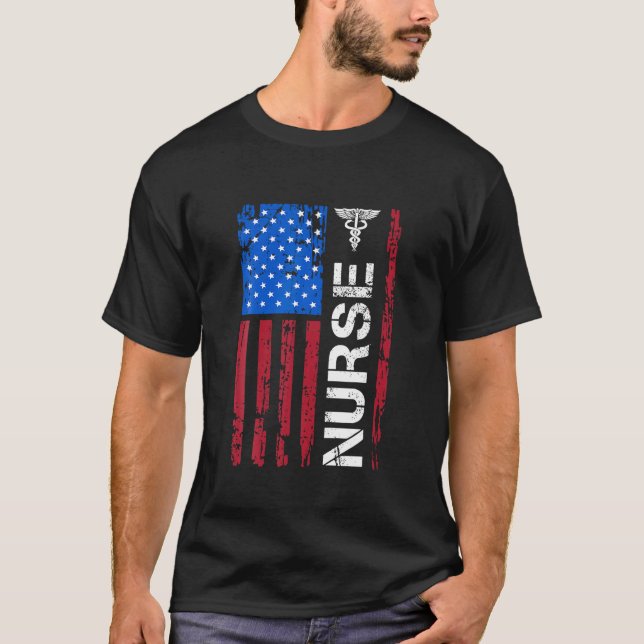Patriotic Nurse 4th Of July American Flag Independ T-Shirt (Front)