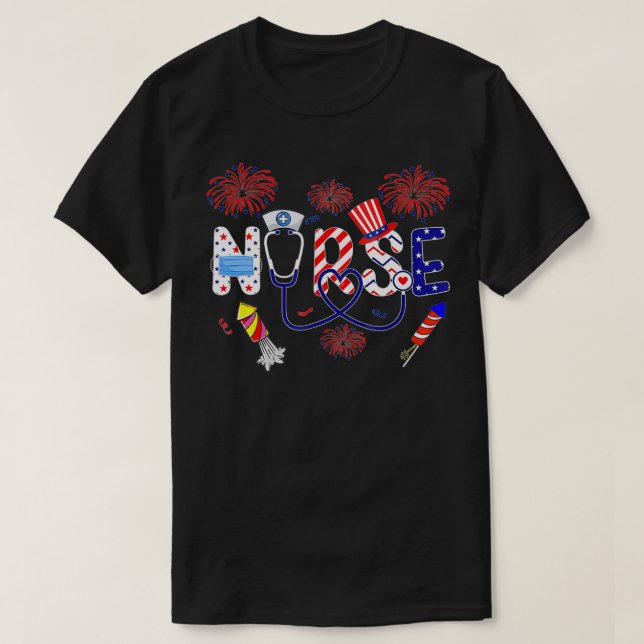Patriotic Nurse 4th of July American Flag Independ T-Shirt (Design Front)
