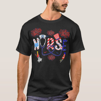 Patriotic Nurse 4th of July American Flag Independ T-Shirt