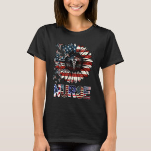 Patriotic Nurse 4th Of July American Flag Sunflowe T-Shirt