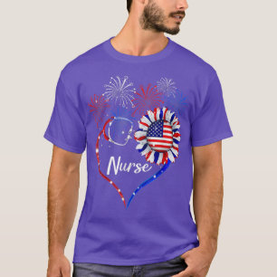 Patriotic Nurse 4th Of July American Flag Sunflowe T-Shirt