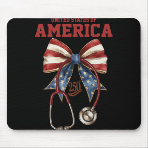 Patriotic Nurse, America Stethoscope Bow, Usa 250t Mouse Mat