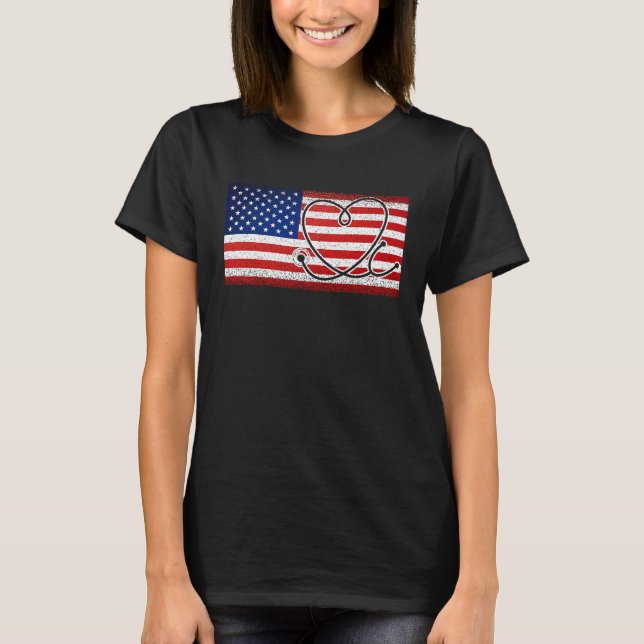 Patriotic Nurse American Flag Proud Doctor Nursing T-Shirt (Front)