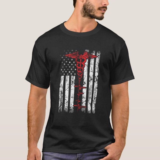 Patriotic Nurse American USA Flag Registered Nurse T-Shirt (Front)