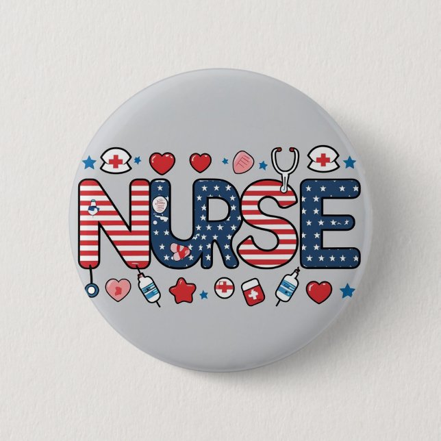 Patriotic Nurse Badge – Cute USA (Front)