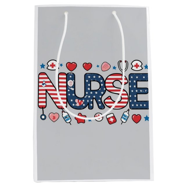 Patriotic Nurse Gift Bag – USA Flag Nursing Design (Front)