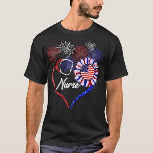 Patriotic Nurse Sunflower 4th Of July For Men Wom T-Shirt