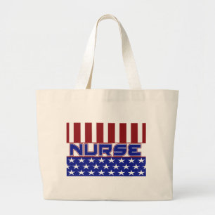PATRIOTIC NURSE USA FLAG LARGE TOTE BAG