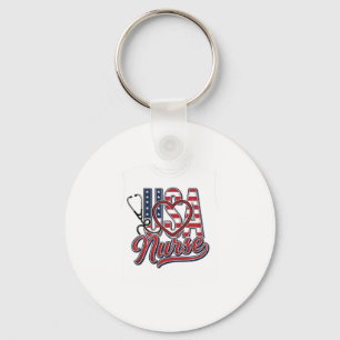 Patriotic Nurse USA Heart Stethoscope Shirt Design Key Ring