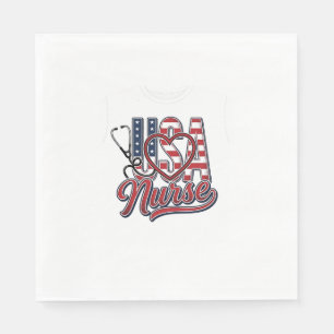 Patriotic Nurse USA Heart Stethoscope Shirt Design Napkin
