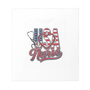 Patriotic Nurse USA Heart Stethoscope Shirt Design Notepad