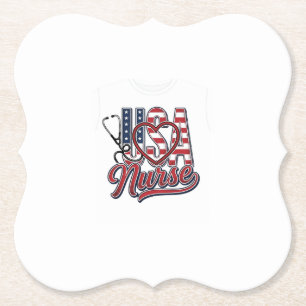 Patriotic Nurse USA Heart Stethoscope Shirt Design Paper Coaster