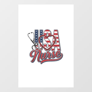 Patriotic Nurse USA Heart Stethoscope Shirt Design Window Cling