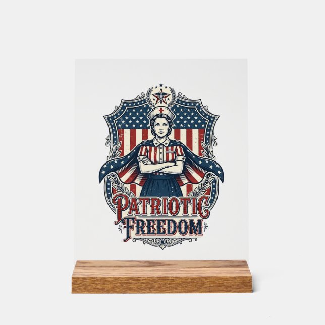 Patriotic Nurse Vector Graphic Tee_1 Acrylic Sign (Front)