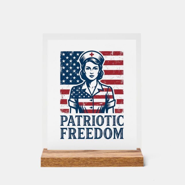 Patriotic Nurse Vector Graphic Tee Acrylic Sign (Front)