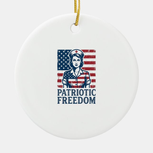 Patriotic Nurse Vector Graphic Tee Ceramic Tree Decoration (Front)