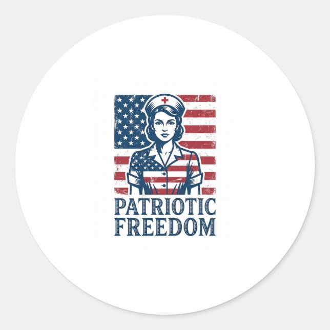 Patriotic Nurse Vector Graphic Tee Classic Round Sticker (Front)