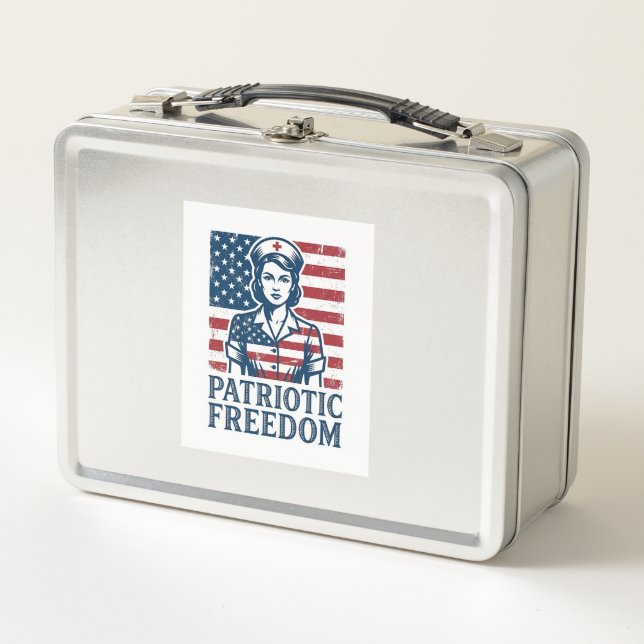 Patriotic Nurse Vector Graphic Tee Metal Lunch Box (Front)