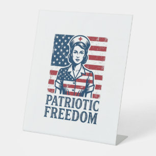 Patriotic Nurse Vector Graphic Tee Pedestal Sign
