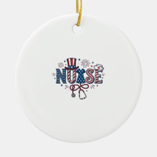 Patriotic Nurse Vintage Engraving Vector Design_1 Ceramic Tree Decoration