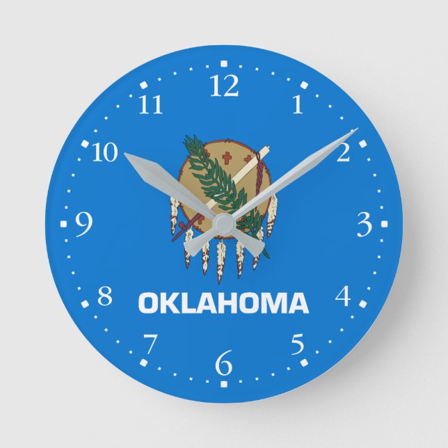 Patriotic Oklahoma State Flag Round Clock (Front)