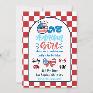 Patriotic One American Girl Birthday Invitation