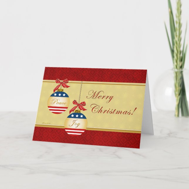 Patriotic Ornaments Merry Christmas Greeting Card (Front)