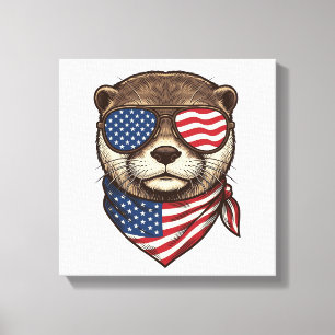 Patriotic Otter Vector Vintage Engraving Shirt Des Canvas Print
