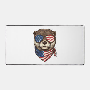 Patriotic Otter Vector Vintage Engraving Shirt Des Desk Mat