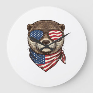 Patriotic Otter Vector Vintage Engraving Shirt Des Large Clock