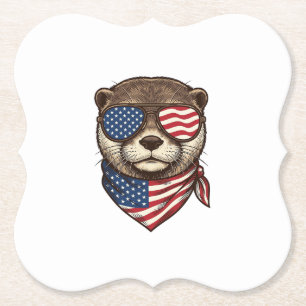 Patriotic Otter Vector Vintage Engraving Shirt Des Paper Coaster