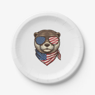 Patriotic Otter Vector Vintage Engraving Shirt Des Paper Plate
