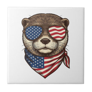 Patriotic Otter Vector Vintage Engraving Shirt Des Tile