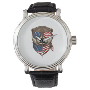 Patriotic Otter Vector Vintage Engraving Shirt Des Watch