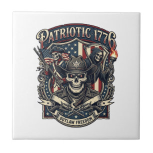 Patriotic Outlaw Skull Sheriff Dark Patriot Skelet Tile