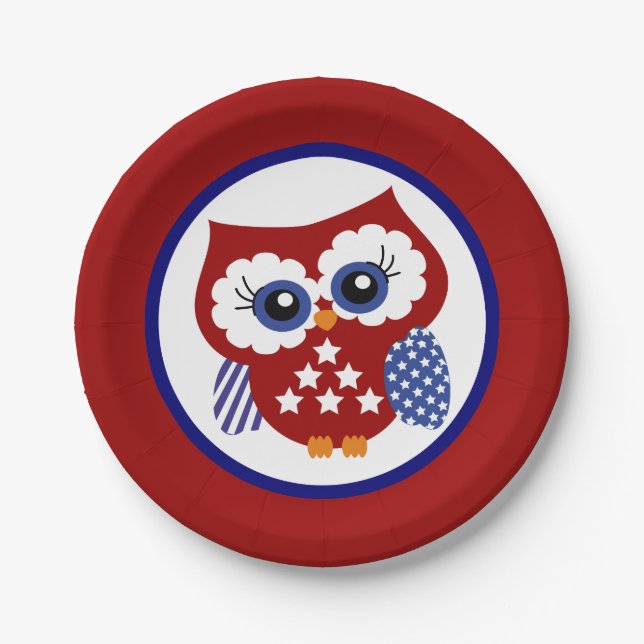 Patriotic Owl Paper Plates (Front)