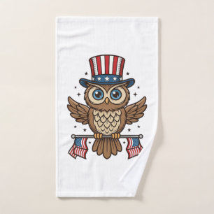 Patriotic Owl Vintage Engraving Graphic_1 Hand Towel