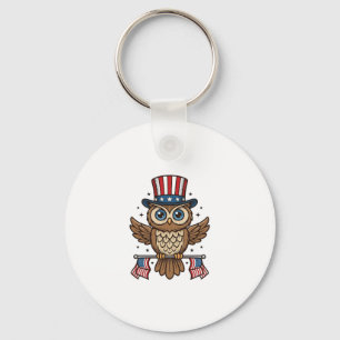Patriotic Owl Vintage Engraving Graphic_1 Key Ring