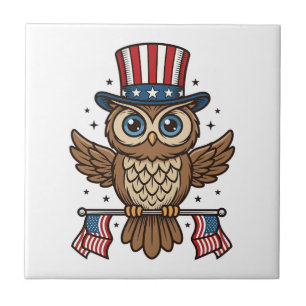 Patriotic Owl Vintage Engraving Graphic_1 Tile