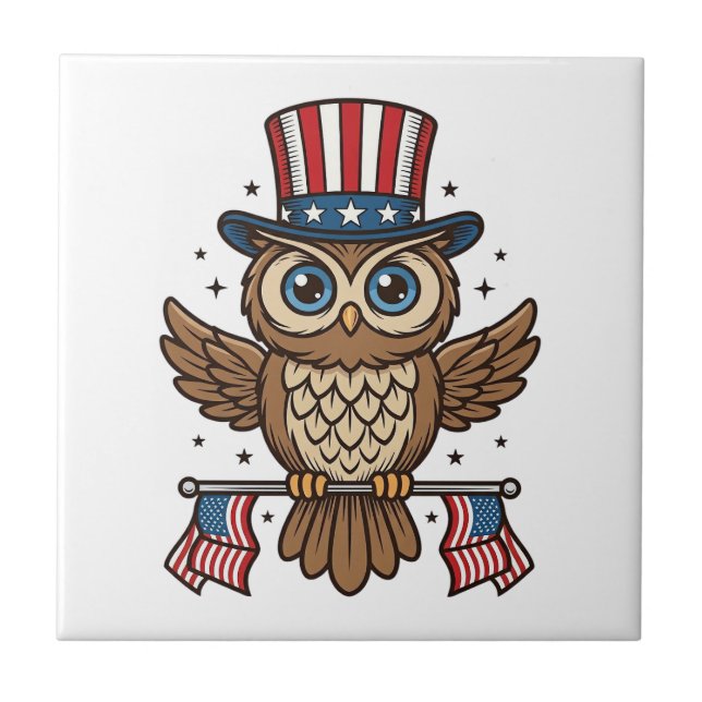 Patriotic Owl Vintage Engraving Graphic_1 Tile (Front)