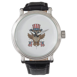 Patriotic Owl Vintage Engraving Graphic_1 Watch
