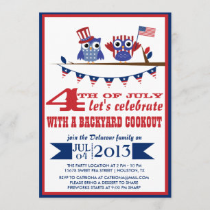 Patriotic Owls Fourth of July Party Invitation