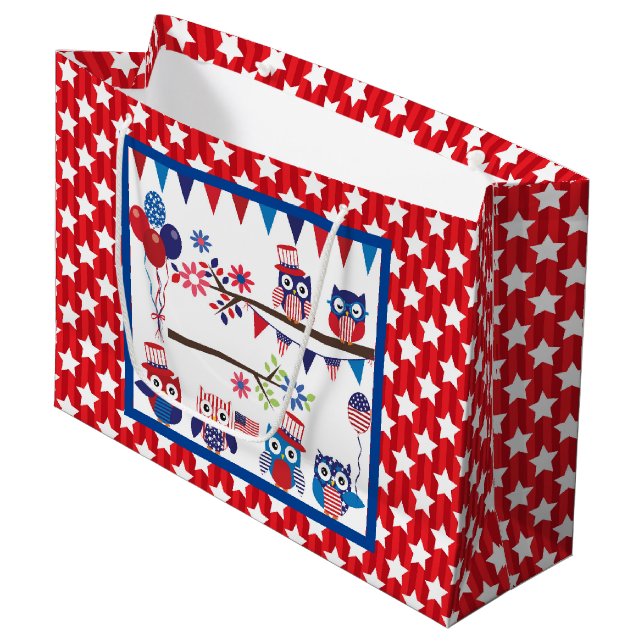 Patriotic Owls Large Gift Bag (Front Angled)